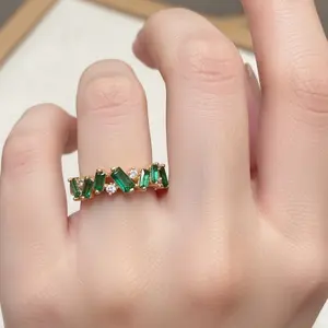 Emerald Green Eternity Ring • Gold Plated CZ Band • Dainty Gift Jewelry