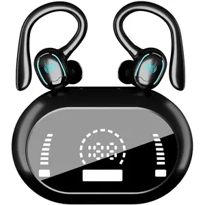 Open Ear Bluetooth 5.4 Headphones, Wireless Earbuds Sport Over Earphones Built-in Mic with Ear Hooks 50H Playtime Ear Buds LED Display Charging Case Headset Audio Black Electronic