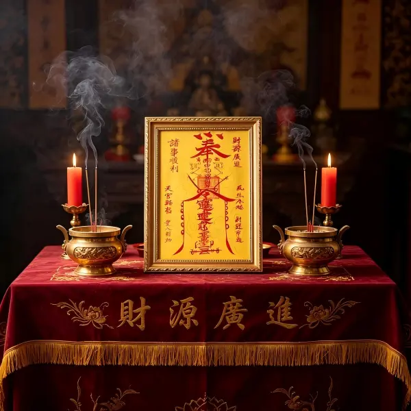 Hand-Painted Taoist Wealth-Attracting Artwork with 9 Purple Fire Blessing Design, 9x12 in Wooden Gold Modern Gallery Wall Frame for Home Decor Display