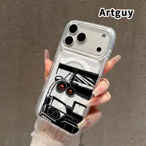 Magnetic Phone Case for iPhone 17 16  Pro Max Plus 15 14 13 12 11 Air E Racing Glow  Hard Acrylic Back Soft Silicone Edge Full Coverage Cellphone Cover