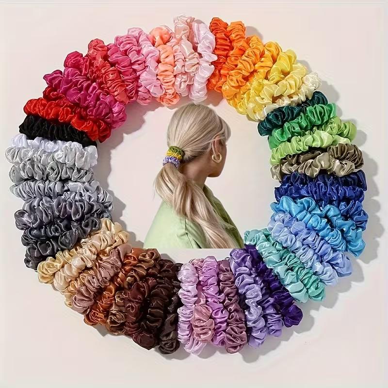 Soft Satin Fabric Scrunchie Hair Tie Set, Multiple Colors Simple Style Elastic Hair Bands for Women Daily Wear Soft Satin Fabric Scrunchie Hair Tie Set, Multiple Colors Simple Style Elastic Hair Bands for Women Daily Wear