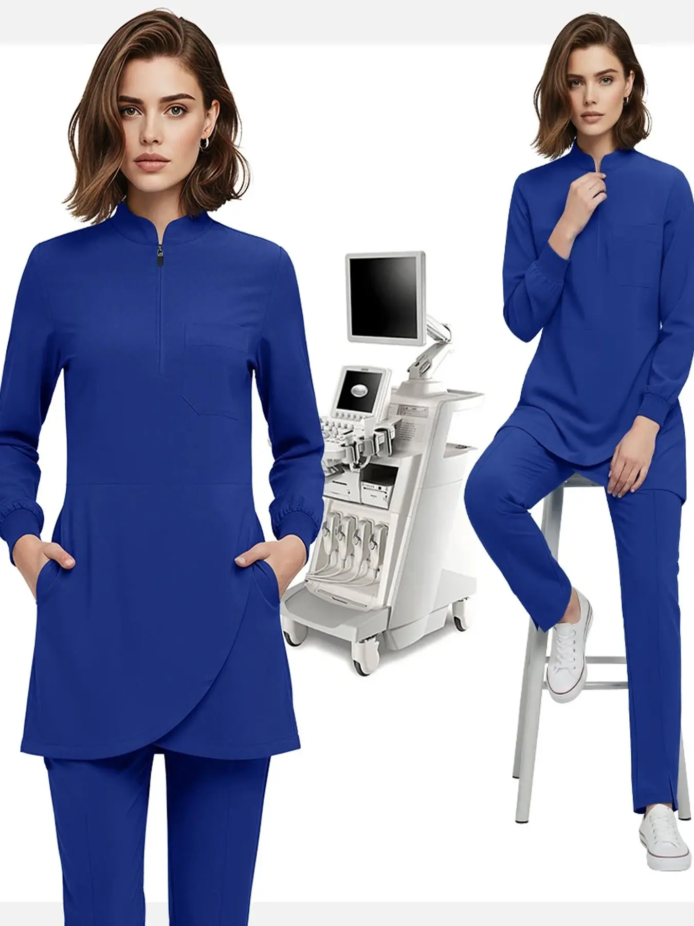 Nursing Scrubs Nurse Scrubs Woman Surgical Medical Style Uniforms Muslim Casual Style Uniform Long Sleeved Top Straight Pants Set Breathable Soft Workwear Clothes