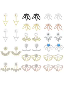 16 Pairs Lotus Flower Earrings For Women Chic CZ Ear Jacket Cuffs Hollow Lotus Flower Stud Earrings Set Hypoallergenic Boho Jewelry Valentine Gift