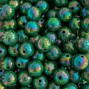 16mm Dark Green AB Beads, AB Beads, Resin, Loose, Chunky, Round, Gumball, Crafting Supplies