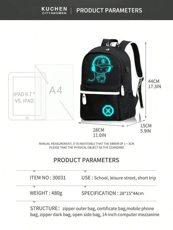 Luminous Print Backpack – Waterproof Lightweight School Bag, Adjustable Strap for Travel, Hiking & University – Unisex Casual
