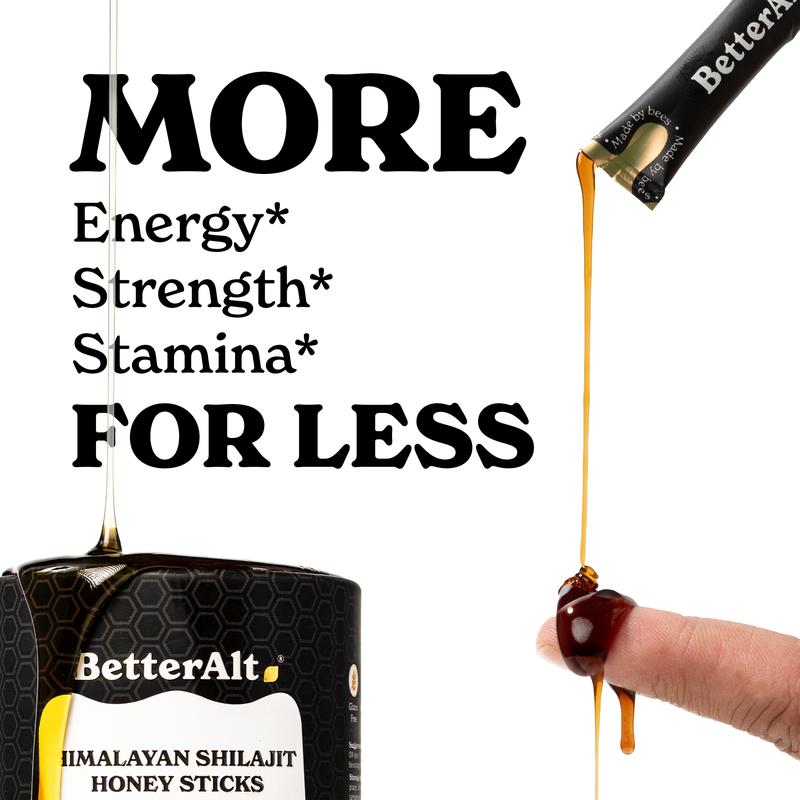 BetterAlt Shilajit Honey Sticks Variety Pack | Caramel, Cinnamon & Classic |  Lab-tested for Purity | Helps Support Energy & Stamina | 2-Month Pack