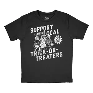 Youth Funny T Shirts Support Your Local Trick Or Treaters Sarcastic Halloween Graphic Novelty Tee For Kids Funny T Shirts Halloween Tops for Kid Novelty Tees for Kids Black -
