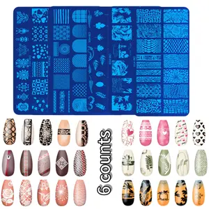 Nail Art Stamping Plate, 6 Counts/set Nail Art Stamping Template, Nail Art Tool for Women & Girls, DIY Nail Art Tool for Home & Salon Use