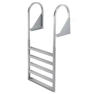 5-Step Dual Handrails Dock Straight Vertical Ladder, Anti-Corrosion Powder Coated Aluminum Alloy 350 Lbs Load Capacity Flip-Up Adjustable Height Marine Pier Boat Access Steps