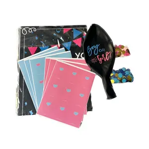 Gender Reveal Balloon and Guessing Game Set with 36 Inch Balloon, 2 Confetti Bags, 1 Poster Game, and 54 Stickers - Multicolor