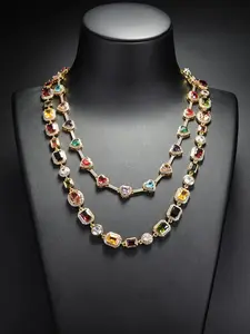 2PCS ICED CHICS Colorful Heart Necklace + Square necklace set, Iced Out Jewelry, hip-hop style, fashionable and avant-garde, set outfit, versatile style, shining multicolor synthetic zircon, the best choice as a gift