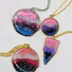 PRIDE Gender Fluid and Gender Queer Resin Jewelry - Handcrafted Vibrant Pendant Necklace in Gold & Silver Finishes