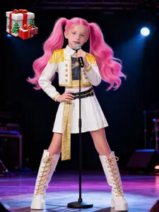 K-Pop Demon Hunters Mira Costume Set, Short Sleeve Crop Top & Skirt, Party for Girls, All Seasons, Fitted Style