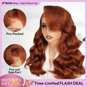 [Copper Orange Wigs] West Kiss Glueless Right Side Part 250% Density Layercut Wave 6x8 Lace Closure Wig Pre-Plukced Hair TikTokShopStockUp