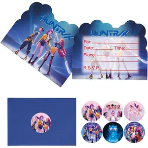 36 Pcs Cartoon Birthday Invitations, Anime Theme Birthday Party Invitations, Includes 12 invitation cards, 12 envelopes, and 12 stickers.