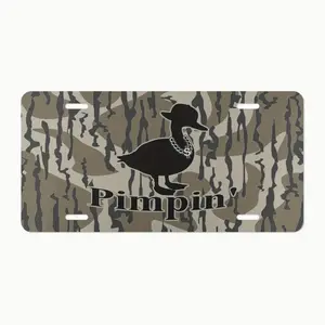 Sandy Bottom Camo with "Pimpin' Duck" Vanity Plate, License Plate, Gifts for Him, Hunting Gifts, Duck Hunting, Aluminum Front License Plate- 6x12-inch polished metal standard plate, easy to install, car trim accessories, for decor only, Made in USA