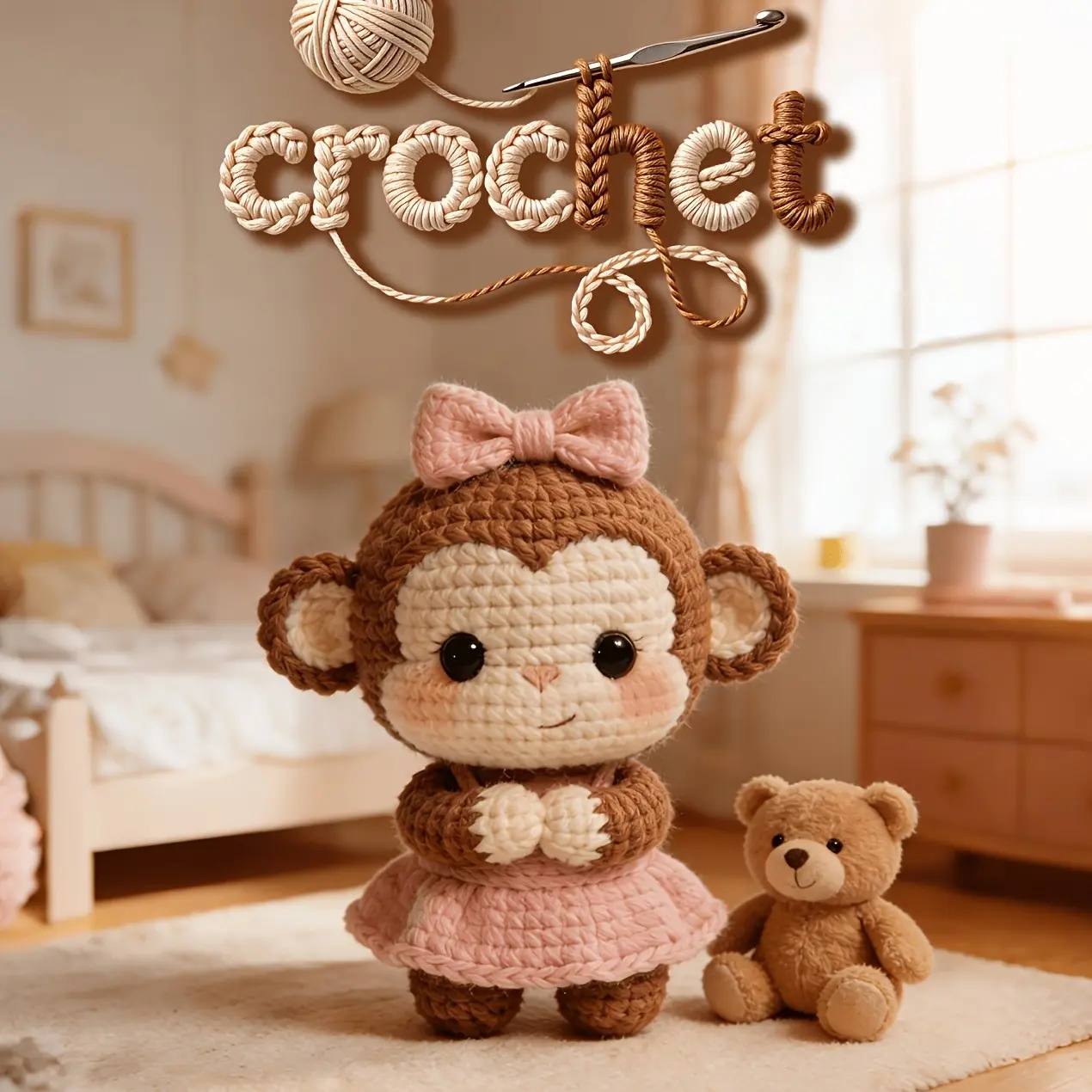 The Soft And Cute Monkey Bow Knitting Beginner Kit (For Adults) | an Easy Craft Gift for Adults | Includes Step-By-Step Video Tutorial | Extra Soft Yarn (30% More)