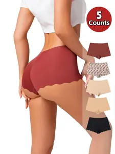 5-Pack Women's Mid-Waist Casual Yoga Shorts, Ice Silk Breathable Comfortable All-Seasons, Low-Rise Seamless Safety Pants for Yoga, Elastic Waist Shorts