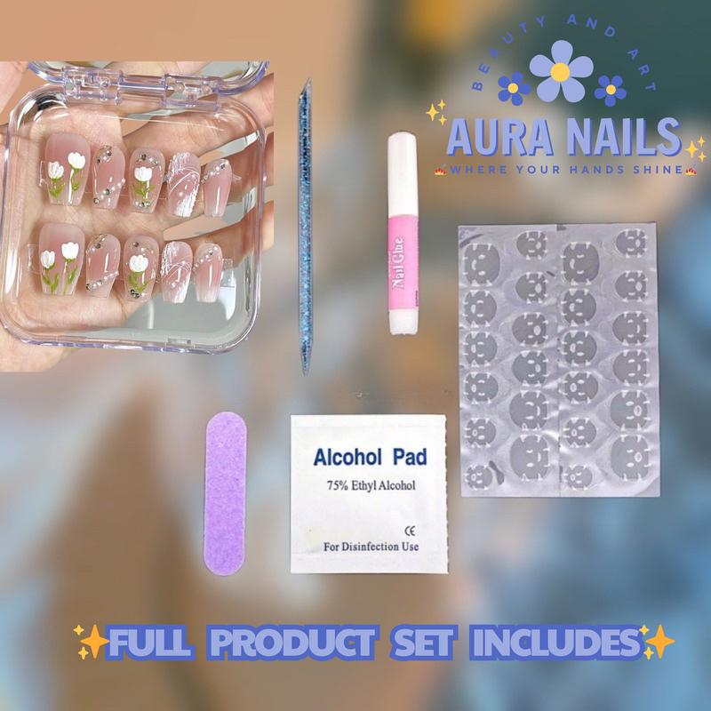 Aura Nails - White & Gold press on nails long almond nails - shell nails - Princess nails - Elegant nails - birthday nails - white nails - gold nails - winter nails