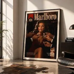 Vintage Marlboro Poster 90s Lounge Wall Art, Retro Cigarette Ad Print - (Unframe)