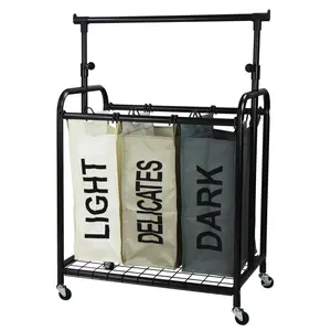 212 MAIN 3-Bag Rolling Laundry Sorter Cart with Metal Steel Construction, Rolling Wheels, Adjustable Hanging Bar, Bronze Oceanstar TLS1385-HG-COLOR Laundry Organizer