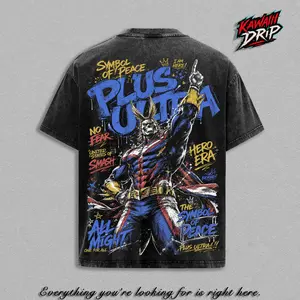 All Might My Hero Academia Vintage Washed Anime T-Shirt Symbol of Peace Hero Graphic Tee Oversized Heavyweight Cotton Shirt Unisex Manga Streetwear Top Gift for MHA Fans