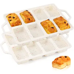 Silicone Mini Loaf Pans with Metal Reinforced Frame-2 Pack, Non-stick Silicone Bread Pan for Baking 8-Cavity, Tiny Banana Bread Set, Dishwasher Safe Brownie