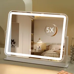 HIEEY Vanity Mirror with Lights, 13.5" x 17.4" Makeup Mirror with Lights, Three Color Lighting Modes, and 5X Magnification Mirror, Smart Touch Control, 360°Rotation (White,Gift Box)
