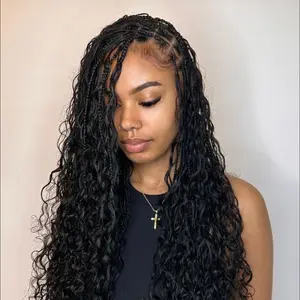 Bohemian Human Hair Knotless Braids Medium Glueless