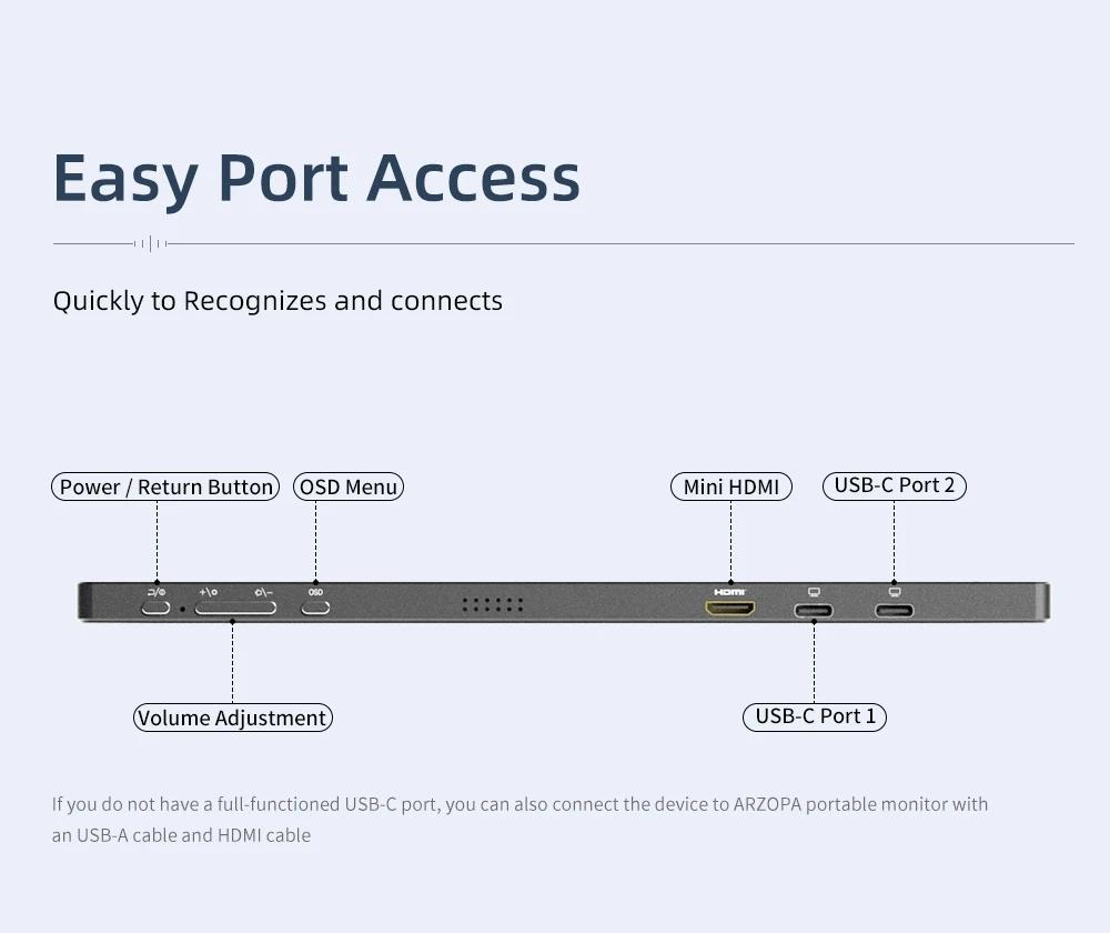 ARZOPA 16" 2.5K Portable Monitor 2560x1600 QHD IPS Display 123% sRGB USB-C HDMI External Second Screen for Mac Laptop Phone PS4/5 Xbox Switch iPhone15