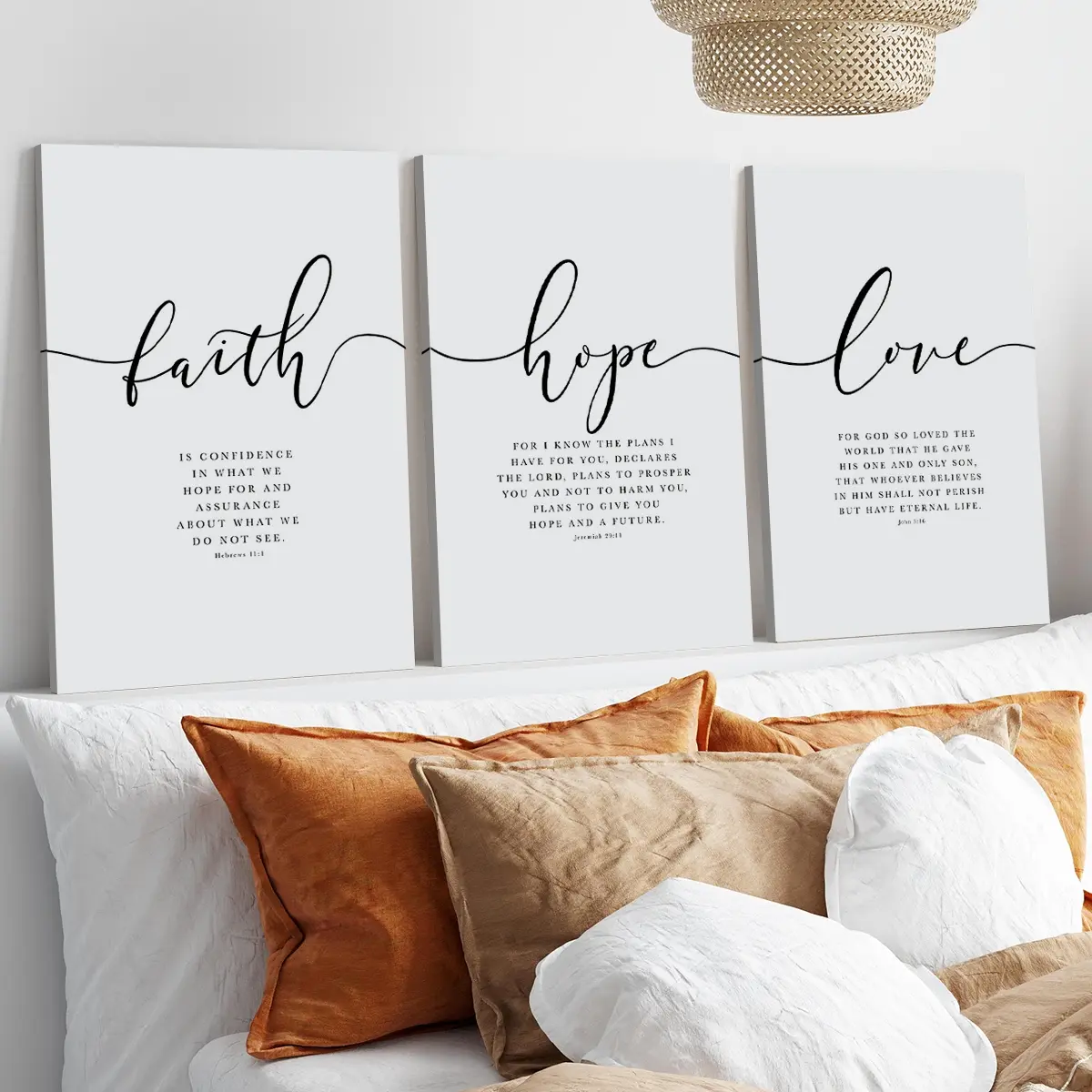 3 Counts Wood Framed Canvas Faith Hope Love Bible Verse Wall Art, Wooden Wall Art, Modern Art Design, Scripture Wall Art, Religious Wall Art, Christian Decor, Jeremiah 29:11, Ready To Hang, Artwork For Gift, Home Decor