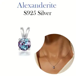 S925 silver vintage elegant pendant, pendant necklace for women, inlaid with round Alexandrite 5*5mm, luxurious and fashionable, suitable for couples to give as gifts, daily wear, banquets, birthdays, parties, and weddings, Mother's Day gift