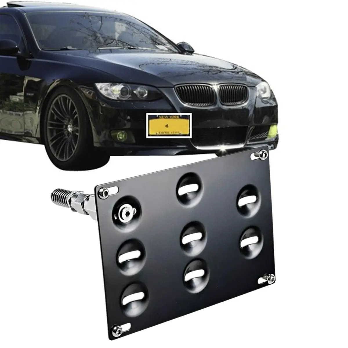 No Drill Front License Plate Holder Tow Hook Relocator Bracket fit for BMW E36 E46 E90 E91 E92 E93 318i 320i 323i 325i 330i 335i M3 92-11 E70 X5 E71 X6 06-15 Stainless Steel Mount Holder