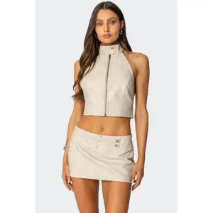Karly Faux Leather Open Back Top