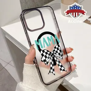 Magnetic Soft Case for iPhone 16 Pro Max 15 Plus 14 13 12 11 XS E XR MAMA's Fashion Bow Pattern Shockproof ultra-thin Silicone Crystal Transparent Protective Cover Supports Wireless Charging