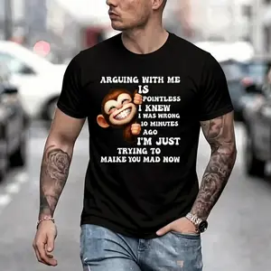 Pointless Arguing with Me, I Already Knew I Was Wrong Monkey Funny Printed T‑shirt, S‑3XL Size, Same Style for Men and Women