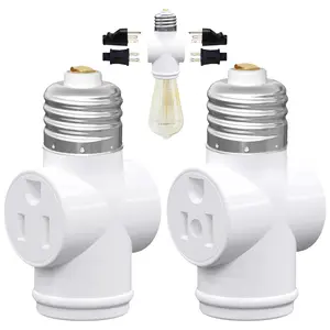 eRqILUJI 2 Pack, Light Socket to Plug Adapter, Convert E26 Light Socket to 3-Prong Outlet Adapter and Light Bulb Socket (White)