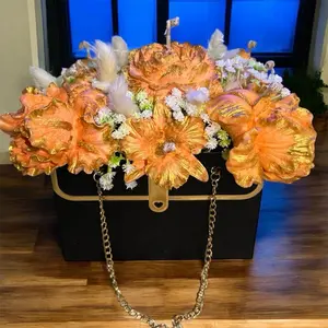 Candle Flower Bag - Decorative Floral Arrangement with Orange and Gold  Flowers in Gift Box - Ornaments mothers day candles