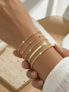 Women's gold bracelet, waterproof gold/silver-plated stackable bracelet set, no fading, gold jewelry, multi-layered figaro bead paper clip chain, trendy stack bangle, gift for women, Trendy jewellery accessories