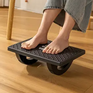 Couple's Mind Reader Plastic Pedal Stool with Roller Massage - Adjustable Height Office Desk Armrest, Non slip Surface, Black, Relieves Fatigue, Comfortable Sitting Experience, Texture Grip Design.