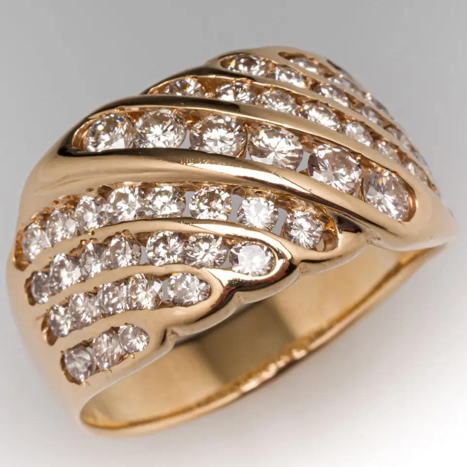 Twisted Pavé Synthetic Gemstone Statement Ring, 14K Gold-Plated Wide Band, 1980s Vintage Cocktail Jewelry