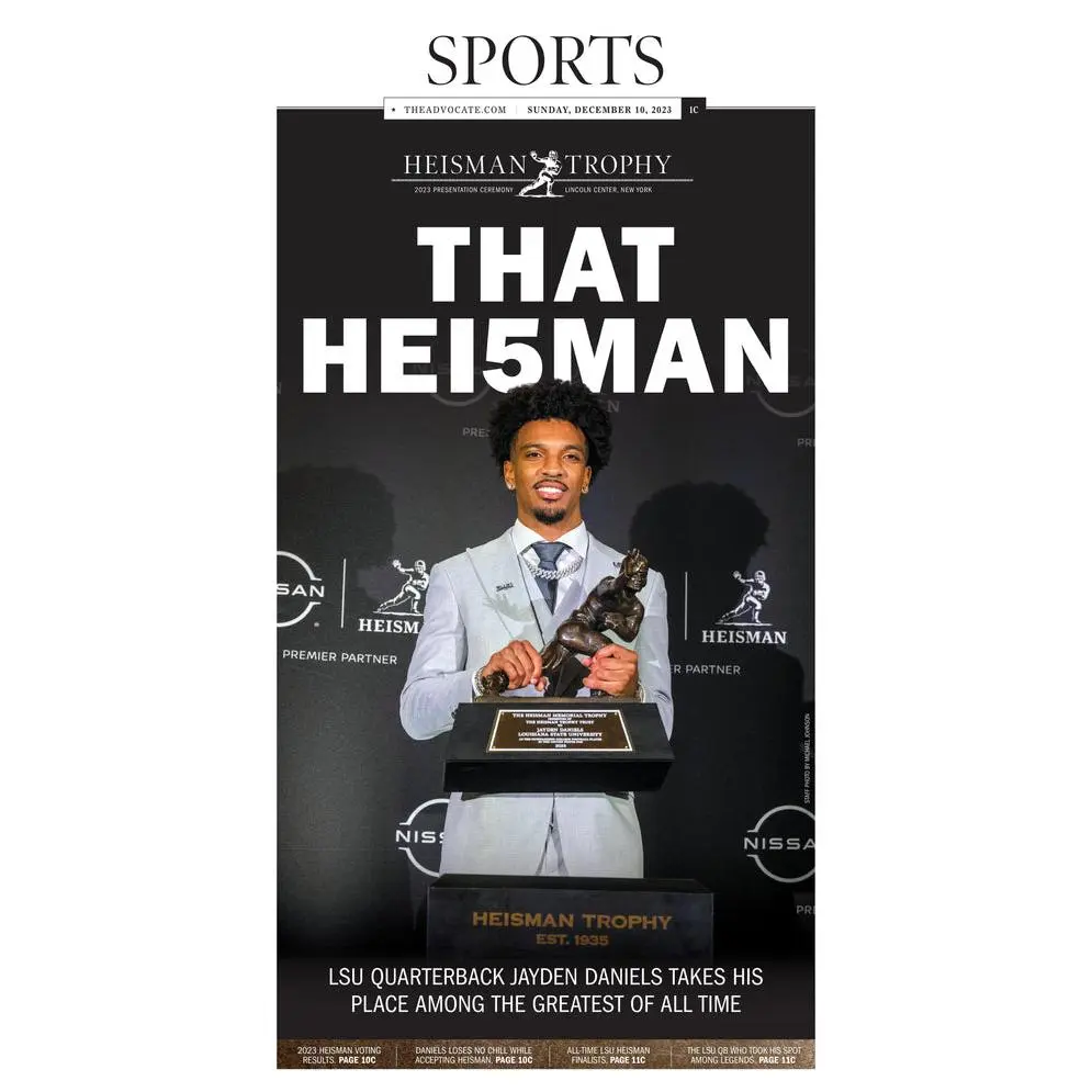 That Hei5man - Jayden Daniels wins the Heisman Trophy - Commemorative Front Page - POSTER NO FRAME
