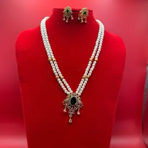 2-Layer Traditional Moti Nepali Folk Jewelry Set with Matching Earrings, Casual Costume Folk Jewelry Sets