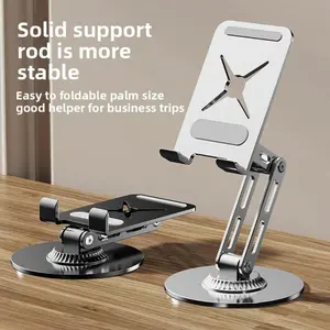 360 Degree Rotation Desktop Cell Phone Stand Metal PortableMobile Phone Holder Foldable Tablet Bracket PhoneAcesssoriesfor iPad for iPhone for Samsung Folding Cellphone Compact Smartphone Mount