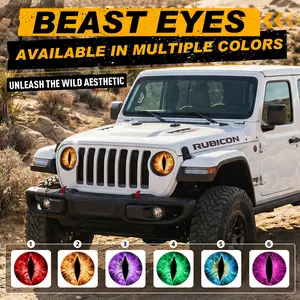 3D Beast Eye Animal Print Headlight Decals for Jeep, Self-Adhesive Reusable Round Overlay, Fantasy Anime Car Light Embellishments, Compatible with Plastic Glass Ceramic, Custom Car Lights Stickers, Car Lover Gift cars accessories truck accessories decor