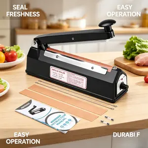 METRONIC 8 Inch Bag Sealer, Black Impulse Heat Sealer for Plastic Bags, Poly Bag Sealing Machine with Repair Kit, Clean, Crisp and Fast Sealing Machine