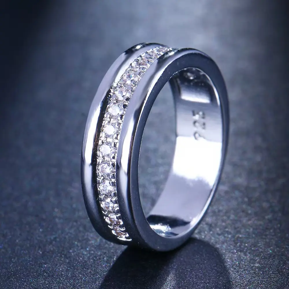 Elegant Double-Layer Eternity Band for Women, White Gold Plated S925 Silver with Channel Set Zircon, Stacking Ring for a Jewelry Stack, Meaningful Gifts, Minimalist, Ring Stack