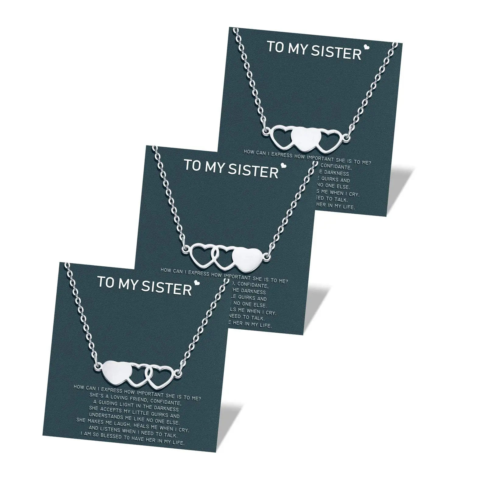 Sisters Necklace Best Friend Friendship Heart Matching Necklaces for 2/3/4 Women