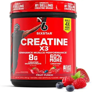 Six Star Creatine Monohydrate X3 Fruit Punch Powder with Creatine HCl for Muscle Building Strength Performance and Post Workout Recovery 30 Servings
