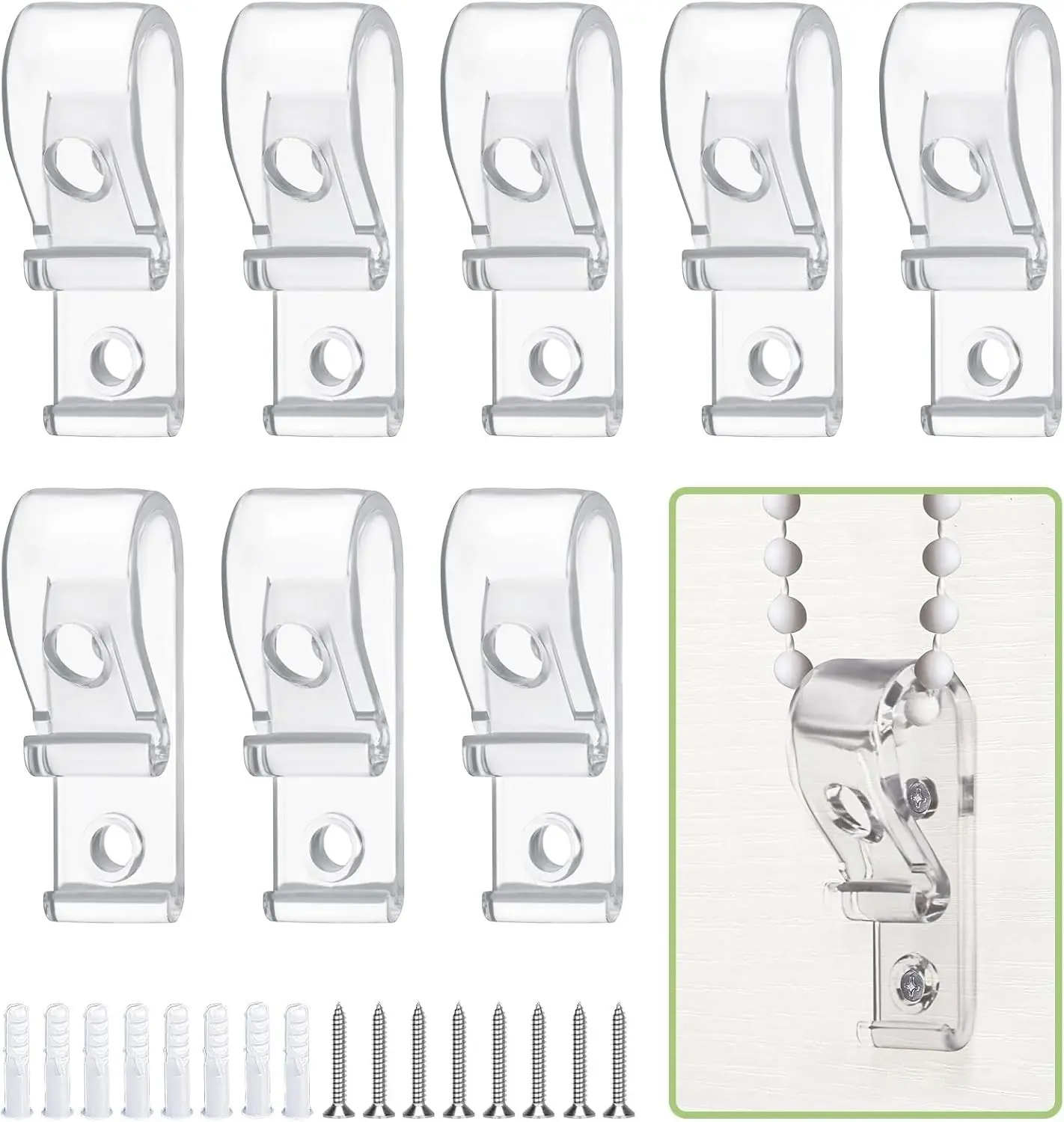 8 Pcs Cord Safety Cord Guides for Window Blinds Roller Blinds Chain Fixation Hooks with Expansion Screw for Fixed Roller and Roman Shades Bead Chains
